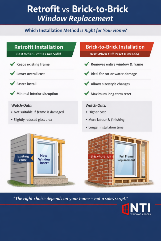 Retrofit vs brick-to-brick window replacement comparison for Ontario homeowners